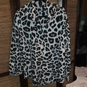 Leopard Print Button Down Shirt - Black and White